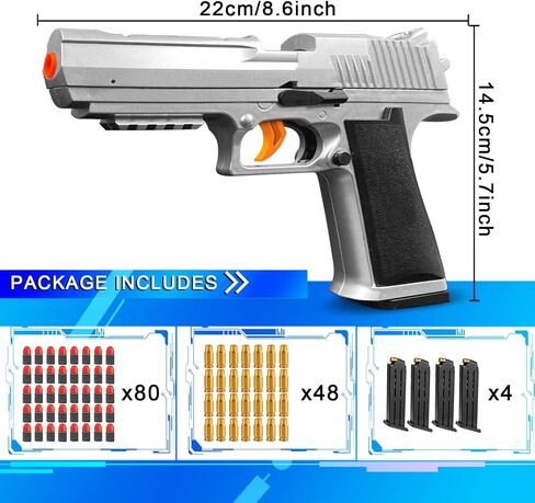 Soft Bullet Toy Gun with Ejecting Shells – Safe EVA Foam Bullets Toy Pistol, Educational Toy Gun for Kids, Boys, Gifts, Outdoor Play, Role Play, Easy to Use and Fun Shooting Experience-Gold in Saudi Arabia