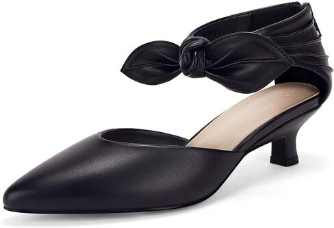 Coutgo Womens Low Kitten Heel Dress Shoes Bowknot Heels Pointed Toe Slip On Ankle Strap Party Shoes in Saudi Arabia