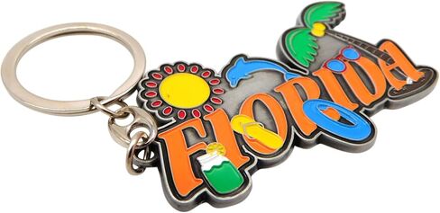 Westmon Works Florida Keychain Metal Key Ring Floridian Vacation Souvenir Car Accessory Gift with Dolphin and Palm Tree in Saudi Arabia