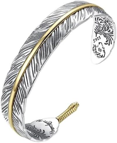 Native American Jewelry, Silver Feather Bracelet Lucky Hope Cuff Jewelry Simple Retro For Women Men in Saudi Arabia