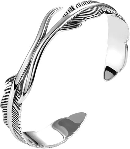 Native American Jewelry, Silver Feather Bracelet Lucky Hope Cuff Jewelry Simple Retro For Women Men in Saudi Arabia