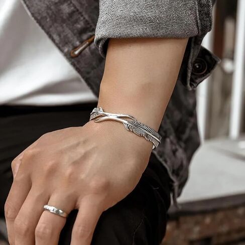 Native American Jewelry, Silver Feather Bracelet Lucky Hope Cuff Jewelry Simple Retro For Women Men in Saudi Arabia
