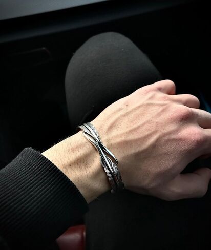 Native American Jewelry, Silver Feather Bracelet Lucky Hope Cuff Jewelry Simple Retro For Women Men in Saudi Arabia