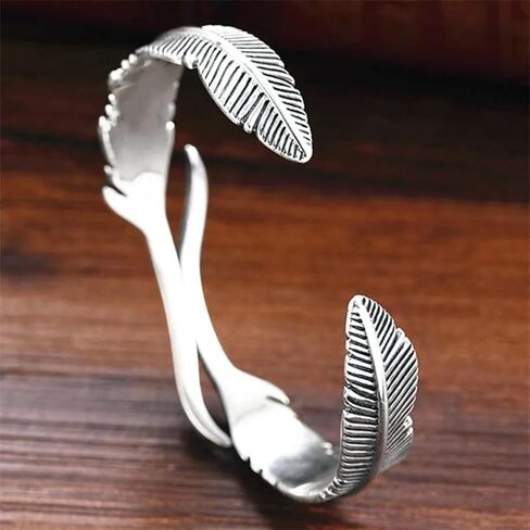 Native American Jewelry, Silver Feather Bracelet Lucky Hope Cuff Jewelry Simple Retro For Women Men in Saudi Arabia
