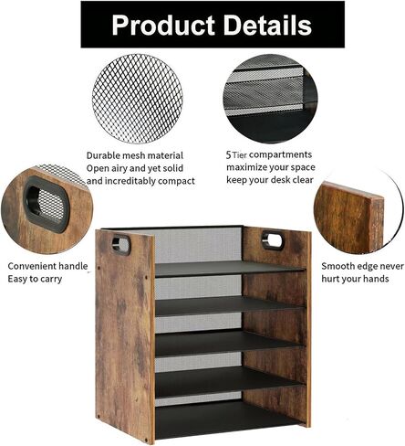 Wood Desk Organizer - 3 Tier Desk Organizer with Drawer, Paper Organizer, Paper Tray, Letter Tray, File Organizer in Saudi Arabia