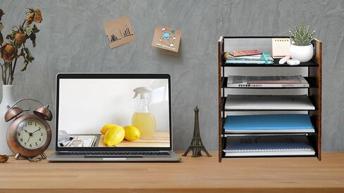 Wood Desk Organizer - 3 Tier Desk Organizer with Drawer, Paper Organizer, Paper Tray, Letter Tray, File Organizer in Saudi Arabia