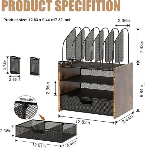 Wood Desk Organizer - 3 Tier Desk Organizer with Drawer, Paper Organizer, Paper Tray, Letter Tray, File Organizer in Saudi Arabia