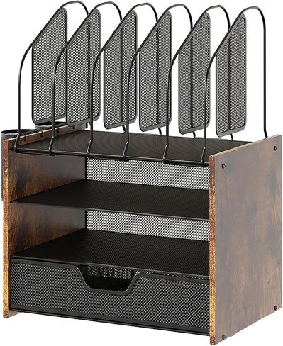 Wood Desk Organizer - 3 Tier Desk Organizer with Drawer, Paper Organizer, Paper Tray, Letter Tray, File Organizer in Saudi Arabia