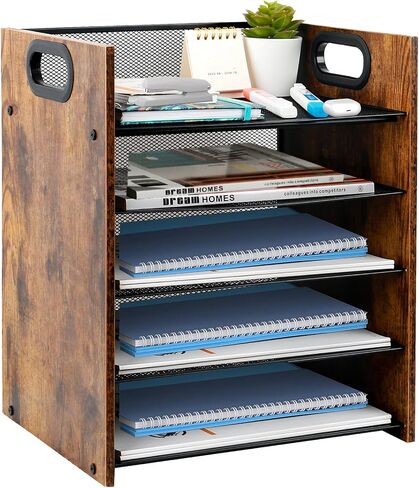 Wood Desk Organizer - 3 Tier Desk Organizer with Drawer, Paper Organizer, Paper Tray, Letter Tray, File Organizer in Saudi Arabia