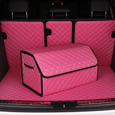 car organizers and storage for SUV,trunk organizer for sedan, leather foldable sleek box with lid,collapsible cargo bins, tool accessories containers,Pink women (21.65 inch) in Saudi Arabia