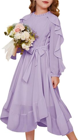 GRACE KARIN Girls Long Sleeve Dress Fall Spring Ruffle Swing Maxi High Low Formal Party Dress Size 5-12Y in Saudi Arabia