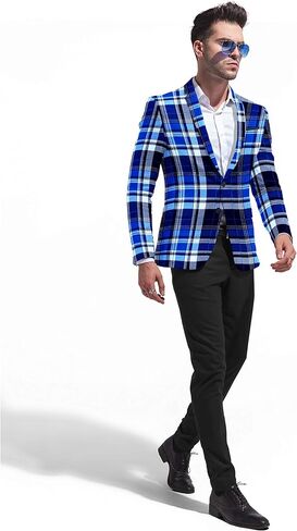 Men's Plaid Blazer 2 Button Lightweight Regular Fit Checked Plaid Suit Sport Coat Jacket Casual Daily Dress Jacket Sport Coat in Kuwait