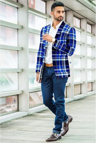 Men's Plaid Blazer 2 Button Lightweight Regular Fit Checked Plaid Suit Sport Coat Jacket Casual Daily Dress Jacket Sport Coat in Kuwait