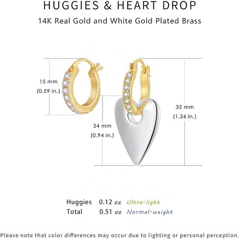 14K Gold Plated Heart Earrings for Women, Small Hoop Earrings,Love Drop Gold Earrings,Gifts by Febsky in Saudi Arabia