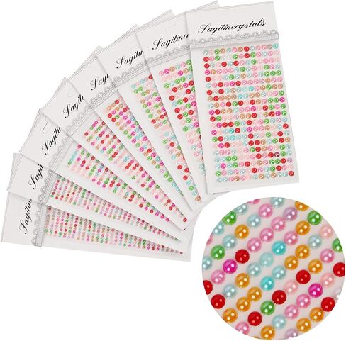 8 Sheets Rhinestone Stickers，3584 Pcs Gem Stickers for DIY Face Eyes Makeup Hair（Black-3/4/5/6mm） in Saudi Arabia