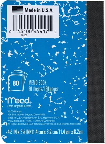 Mead Square Deal Memo Book, Narrow Ruled Paper, 80 Sheets, 4-1/2" x 3-1/4", Assorted Colors (45417) in Kuwait