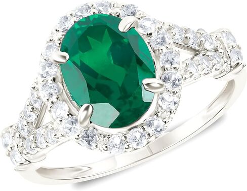 MAX + STONE 10k Solid Gold Oval Cut Gemstone Ring for Women with Halo | Birthstone Rings with White Sapphire Accent Stones | Hypoallergenic Statement Cocktail Rings in Sizes 6 to 8 in Saudi Arabia