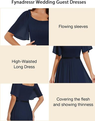 Womens Short Sleeve Chiffon Elegant Maxi Dress Smocked Wedding Guest Cocktail Party Dress in Saudi Arabia