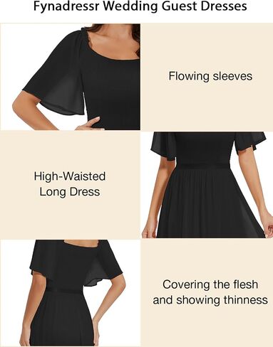 Womens Short Sleeve Chiffon Elegant Maxi Dress Smocked Wedding Guest Cocktail Party Dress in Saudi Arabia