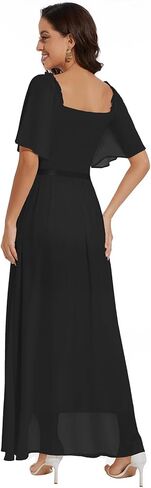 Womens Short Sleeve Chiffon Elegant Maxi Dress Smocked Wedding Guest Cocktail Party Dress in Saudi Arabia