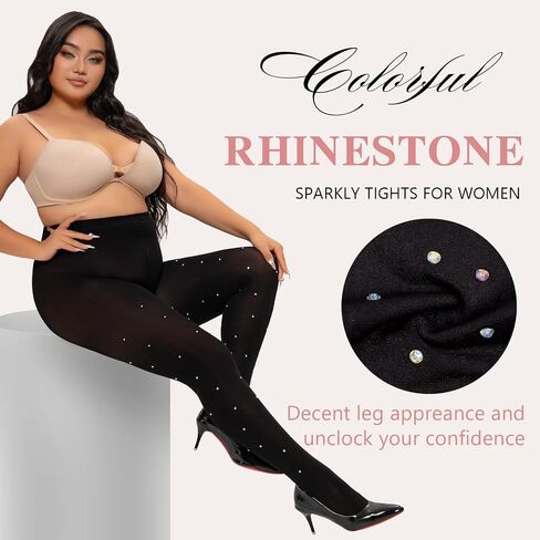 MANZI Sparkle Rhinestone Plus Size Tights for Women Queen Size Sparkly Stockings Shiny Opauqe Pantyhose in Saudi Arabia