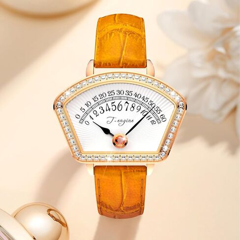 ساعات يد T-ENGINE للنساء، ساعات يد كوارتز للسيدات، سوار جلدي، ساعات صغيرة من الألماس على شكل سطح قرص للنساء ﻿ in Kuwait