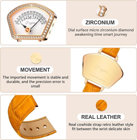 ساعات يد T-ENGINE للنساء، ساعات يد كوارتز للسيدات، سوار جلدي، ساعات صغيرة من الألماس على شكل سطح قرص للنساء ﻿ in Kuwait