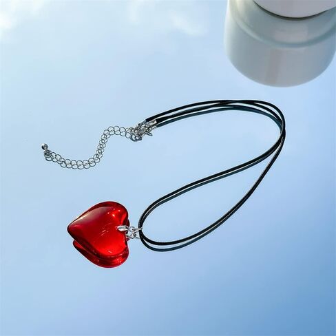 Fuqimanman2020 Chunky Big Love Heart Choker Necklace Pendant Adjustable Velvet Chain Glass Crystal Heart for Wome Y2K Jewelry Accessories in Saudi Arabia