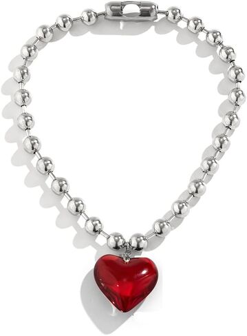 Fuqimanman2020 Chunky Big Love Heart Choker Necklace Pendant Adjustable Velvet Chain Glass Crystal Heart for Wome Y2K Jewelry Accessories in Saudi Arabia