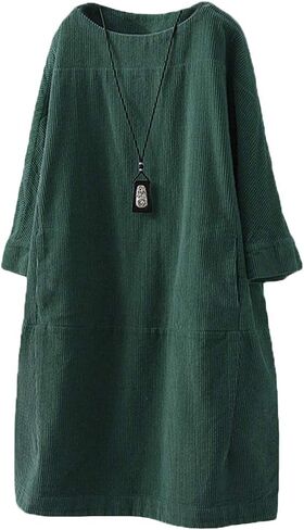 LaovanIn Women's Corduroy Tunic Tops Cotton Long Sleeve Dresses with Pockets in Saudi Arabia