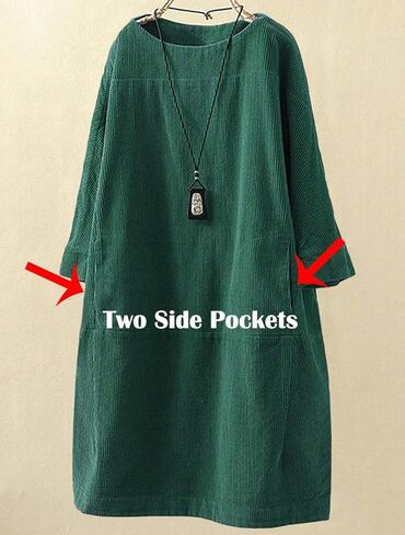 LaovanIn Women's Corduroy Tunic Tops Cotton Long Sleeve Dresses with Pockets in Saudi Arabia