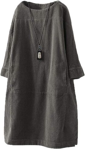 LaovanIn Women's Corduroy Tunic Tops Cotton Long Sleeve Dresses with Pockets in Saudi Arabia