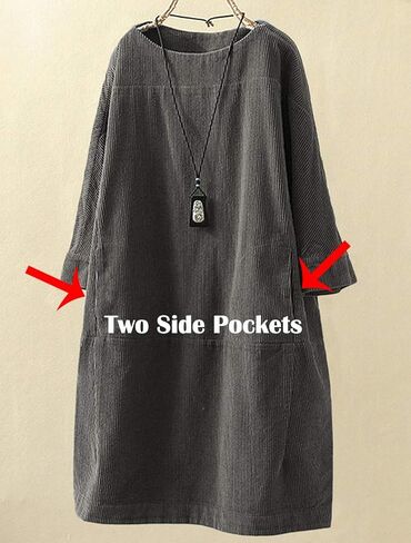 LaovanIn Women's Corduroy Tunic Tops Cotton Long Sleeve Dresses with Pockets in Saudi Arabia