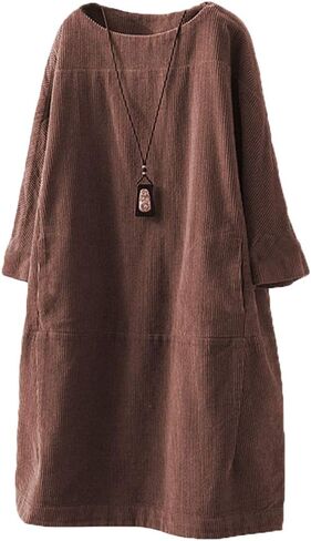 LaovanIn Women's Corduroy Tunic Tops Cotton Long Sleeve Dresses with Pockets in Saudi Arabia