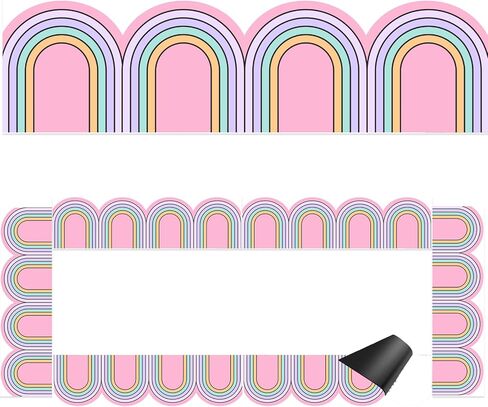 Magnetic Board Border for Classroom White Board, 24Pcs, Each 12" X 1.5" (24ft in Total Length), Reusable Magnetic Bulletin Board Border for Classroom Theme Decoration, Wavy Rainbow in Saudi Arabia