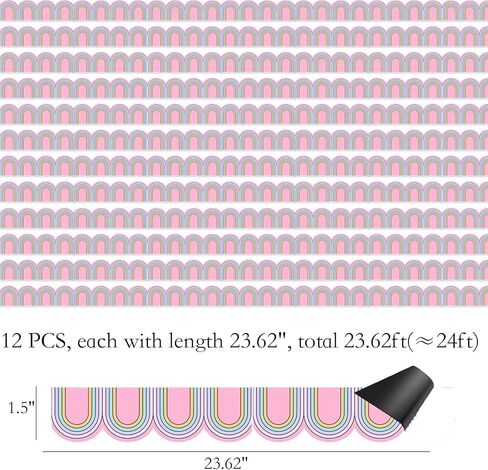Magnetic Board Border for Classroom White Board, 24Pcs, Each 12" X 1.5" (24ft in Total Length), Reusable Magnetic Bulletin Board Border for Classroom Theme Decoration, Wavy Rainbow in Saudi Arabia