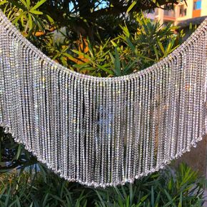 Dowarm 0.5 Yard Crystal Rhinestone Fringe Trim Silver Long Tassel Fringe Chain Trim Diamond White Crystal Chain Trim for Crafts Clothes Bridal Bouquet Embellishments (Crystal Clear, 16CM Tassel)