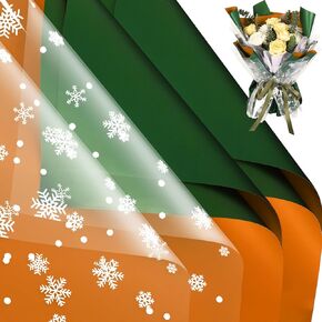 Whaline 40Pcs Christmas Flower Wrapping Papers Double Color Red Green Floral Packaging Papers with Snowflakes Cellophane Florist Bouquet Wrapping Papers, 23 x 23 Inch