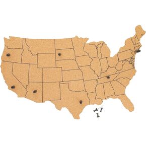 Cork Board Map of The United States with 10 Pins to Mark Travels, Home and Office Wall Decor- Continental USA Cork Board (16 x 10 x 0.3 in)