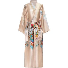 VintageClothing Women's Kimono Robes Plus Size Long Floral Silky Loungewear Patterned Sleepwear Dressing Gown