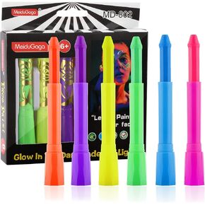 Wismee UV Face Paint Crayon with 6 Fluorescent Colors Face Painting Kit Washable Twistable Crayons Kit Body Paint Sticks for Halloween Makeup