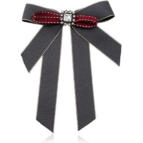 Women Bow Tie with Brooch Crystal bow brooch Ribbon Neck Tie for Working Party Accessories