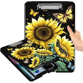 A4 Clipboards,Folder Clipboard with Storage Elephant Sunflower Heavy Duty Clip Boards Waterproof Nursing Plastic File Folder Storage Box Clipboard Case for Teacher,Doctor,Office