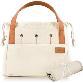 Stylish Crochet Bag Organizer Easily Organizes Your Yarn - Durable Canvas Bag w/ 8 Pockets Stores Plenty of Yarn Skeins & Crocheting Supplies/Accessories - Perfect Basket for Gifting to Knitting Fans