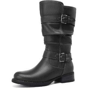 DECARSDZ Women's Fashion Mid Calf Black Boots For Women Dress Boot With Chunky Low Heel Style Zipper Comfort Booties