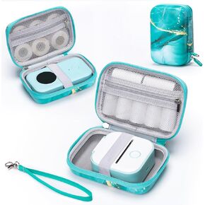 Memoking T02 Hard Storage Case - Compatible with Phomemo D30, SUPVAN E10, NIIMBOT D11, JADENS D110 and More, with Zipper Mesh Pocket, Waterproof Shockproof Case, Gradient Green (Only Case)