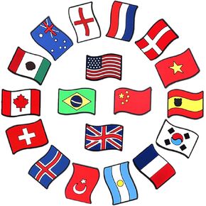 18pcs National Flag Shoe Charms America Canada Brazil Flags Shoe Buckles Decoration Sandals Bracelet Wristband Accessories DIY X-mas Party Gift