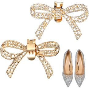 2Pcs Rhinestone Shoe Clips, Bow Shoe Clips Wedding Rhinestone Bow Shoe Buckles Removable Rhinestone Bow Shoe Clips for Heels Wedding Party Shoe Charms(Silver)