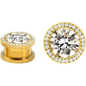 Neutral Ear Expansion Zircon Diamond Round Gold Stainless Steel Screw Knob Ear Outline Designed for Men and Women Size 6mm-14mm Human Piercing Jewelry