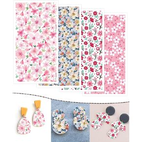 Puocaon Flower Transfer Paper for Polymer Clay, 4 Design 20 Pcs Purple Pink Floral Clay Transfer Paper for Polymer Clay Earrings, Flower Blossom Image Transfer Paper for Polymer Clay Jewelry Making